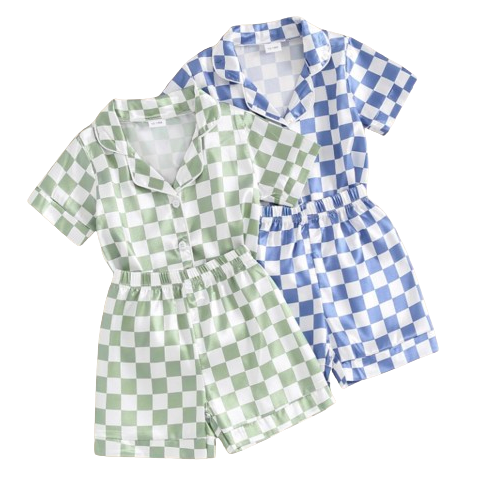 Checkered Silk Pajamas (3 Colors) - PREORDER