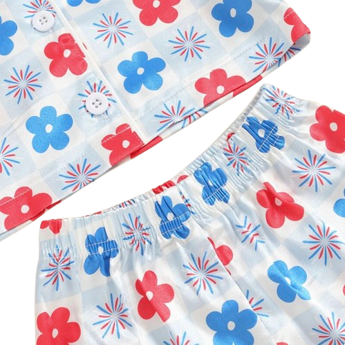Checkered Fireworks & Daisies Silk Pajamas - PREORDER