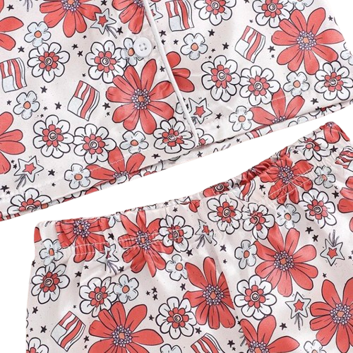 Floral American Flags Silk Pajamas - PREORDER
