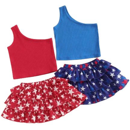 USA Stars Triple Ruffle Skirt Outfits (2 Styles) - PREORDER