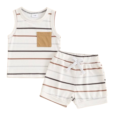 Neutral Striped Ribbed Tank Outfit - PREORDER