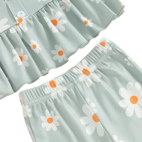 Ribbed Daisies Ruffles Bells Outfits (3 Colors) - PREORDER