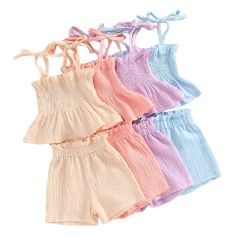 Solid Spring Scrunch Shorts Outfits (4 Colors) - PREORDER