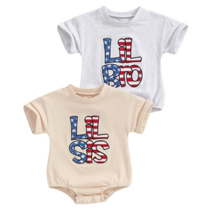Lil Bro & Sis American Flag Matching Rompers (2 Styles) - PREORDER
