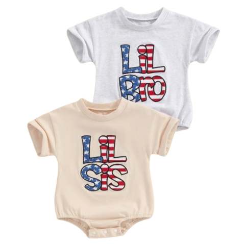 Lil Bro & Sis American Flag Matching Rompers (2 Styles) - PREORDER