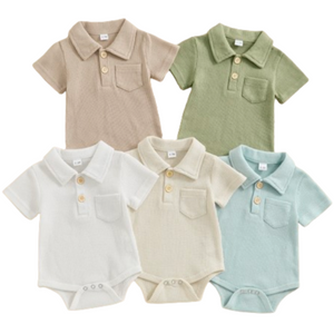 Solid Waffle Collar Rompers (5 Colors) - PREORDER