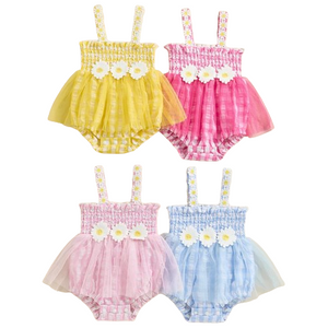 Checkered Daisies Tutu Dresses & Bows (4 Colors) - PREORDER