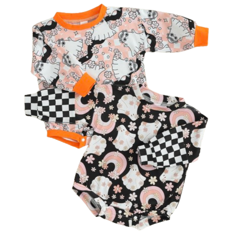 Checkered Groovy Ghosts Rompers (2 Styles) - PREORDER