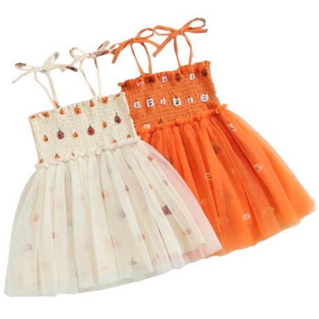 Carved Pumpkins Scrunch Dresses (2 Colors) - PREORDER