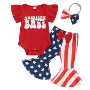 American Babe Stars & Stripes Outfit & Bow - PREORDER