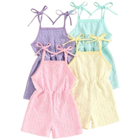 Daisies Textured Tie Shorts Rompers (4 Colors) - PREORDER
