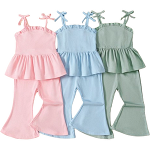 Lola Tie Ribbed Ruffle Bells Outfits (3 Colors) - PREORDER