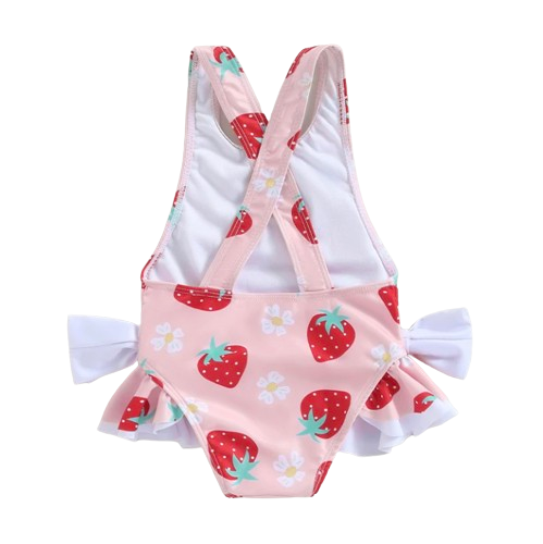 Strawberries & Daisies Ruffle Bow Swimsuit - PREORDER