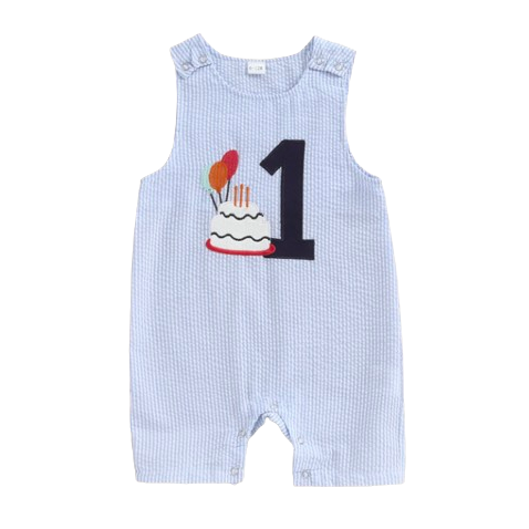 Blue ONE Birthday Cake Romper - PREORDER