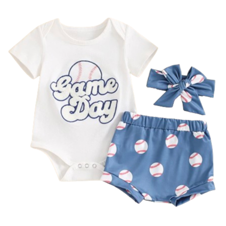 Game Day Baseballs Outfit & Bow - PREORDER