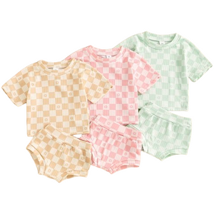 Solid Casual Checkered Daises Outfits (3 Colors) - PREORDER
