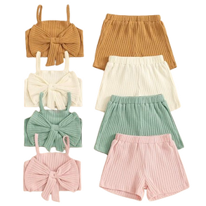 Solid Big Bow Ribbed Outfits (3 Colors) - PREORDER