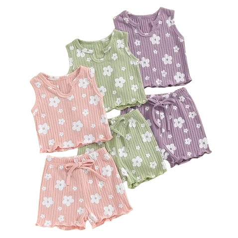Spring Daisies Ribbed Tank Outfits (3 Colors) - PREORDER