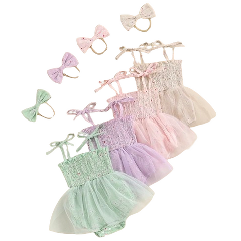 Clipart Daisies Tutu Rompers Dresses & Bows (4 Colors) - PREORDER