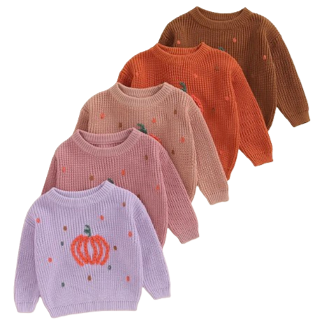 Pumpkins & Polka Dots Embroidered Knit Sweaters (5 Colors) - PREORDER