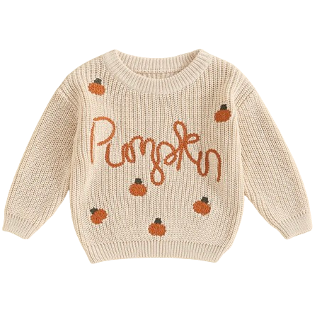 Pumpkin Embroidered Knit Sweater - PREORDER
