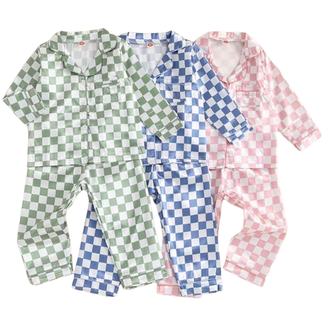 Checkered Silk Pajamas (3 Colors) - PREORDER