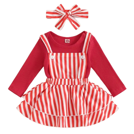 Candy Cane Overalls Outfit Dress & Bow - PREORDER