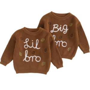 Big & Lil BRO Fall Leaves Matching Knit Sweaters - PREORDER