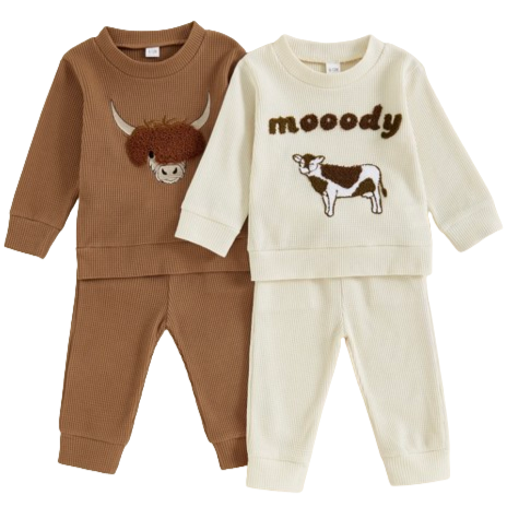 Neutral Moo Waffle Pants Outfits (2 Styles) - PREORDER