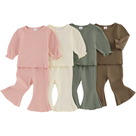 Solid Waffle Bubble Sleeve Bells Outfits (4 Colors) - PREORDER