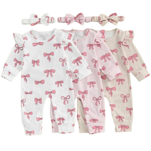 Pretty Pink Bows Waffle Rompers & Bows (3 Colors) - PREORDER