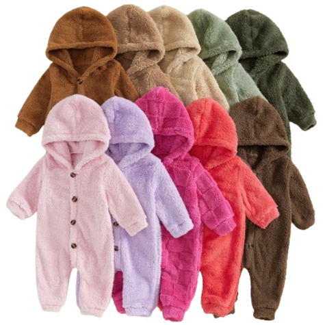 Solid Sherpa Hooded Rompers (10 Colors) - PREORDER