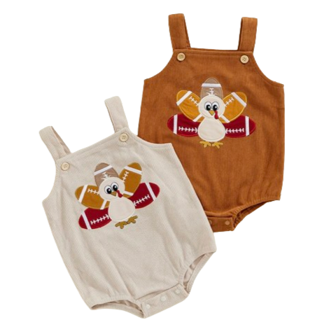 Football Turkey Corduroy Rompers (2 Colors) - PREORDER