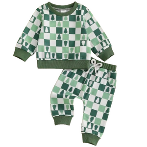 Checkered Christmas Trees Jogger Outfit - PREORDER