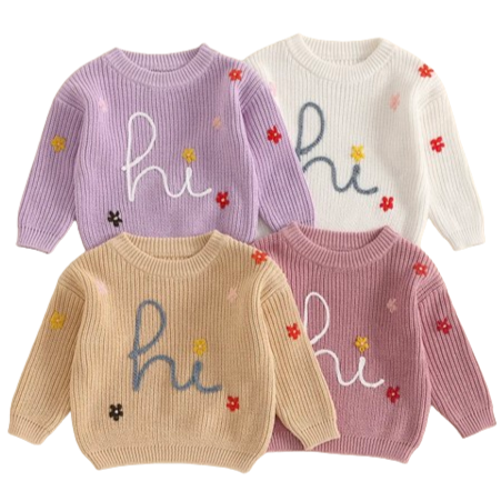 Hi Fall Daisies Knit Sweaters (4 Colors) - PREORDER