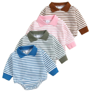 Solid Striped Collar Rompers (4 Colors) - PREORDER