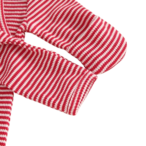 Candy Cane Striped Waffle Zipper Footie Romper & Bow - PREORDER