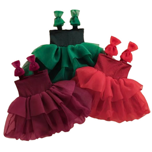 Christmas Bow Ruffles Tutu Dresses (3 Colors) - PREORDER