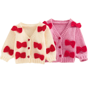 Hot Pink Bows Knit Cardigans (2 Colors) - PREORDER