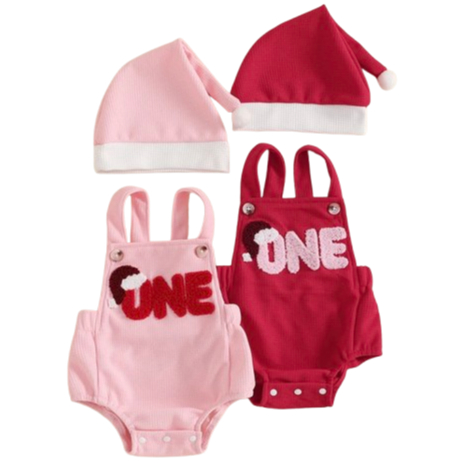 ONE Santa Waffle Rompers & Hats (2 Colors) - PREORDER