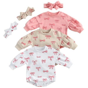 Pretty Pink Bows Bubble Rompers & Bows (3 Colors) - PREORDER