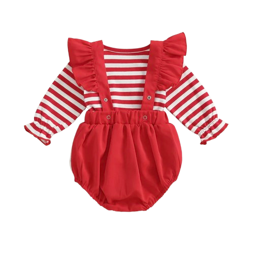 Striped Santa Pockets Romper Outfit - PREORDER