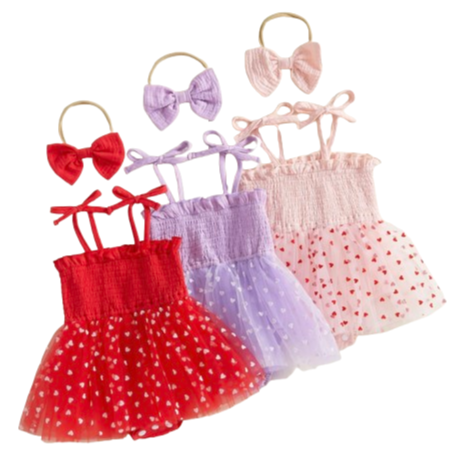 Mini Hearts Tutu Romper Dresses & Bows (2 Colors) - PREORDER