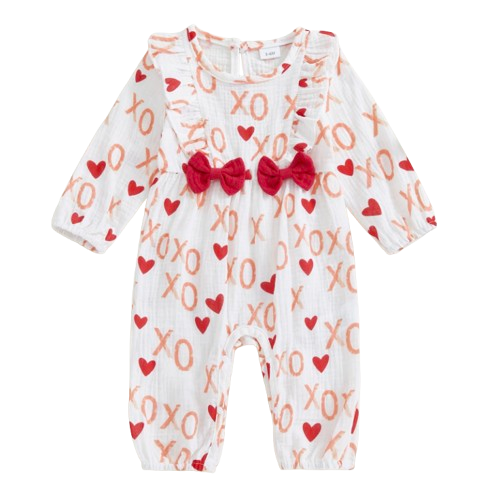 XO Hearts Bows Pants Romper - PREORDER