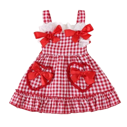 Checkered Hearts Bows Dress - PREORDER