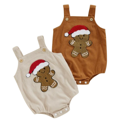 Santa Gingerbread Corduroy Rompers (2 Colors) - PREORDER