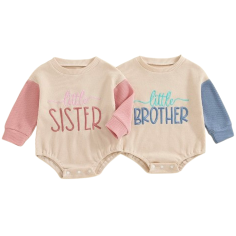 Big/Lil Sister & Brother Embroidered Waffle Pullovers & Rompers - PREORDER