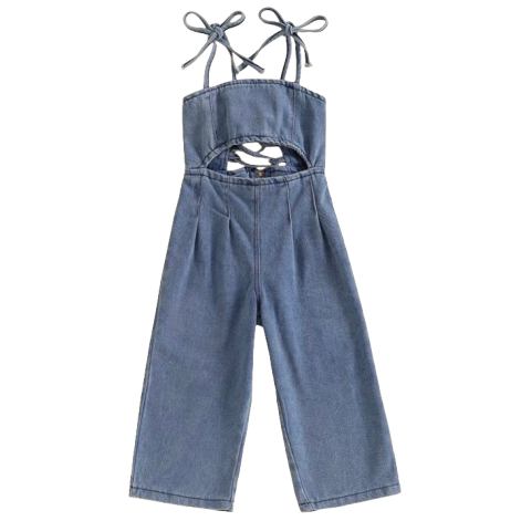 Criss Cross Tie Back Dark Denim Romper - PREORDER