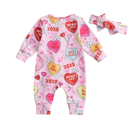 Pink Valentine Zipper Romper & Bow - PREORDER