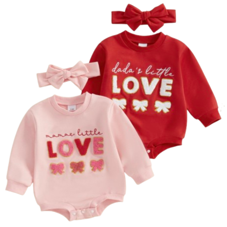 Mama & Dadas little LOVE Rompers & Bows (2 Colors) - PREORDER